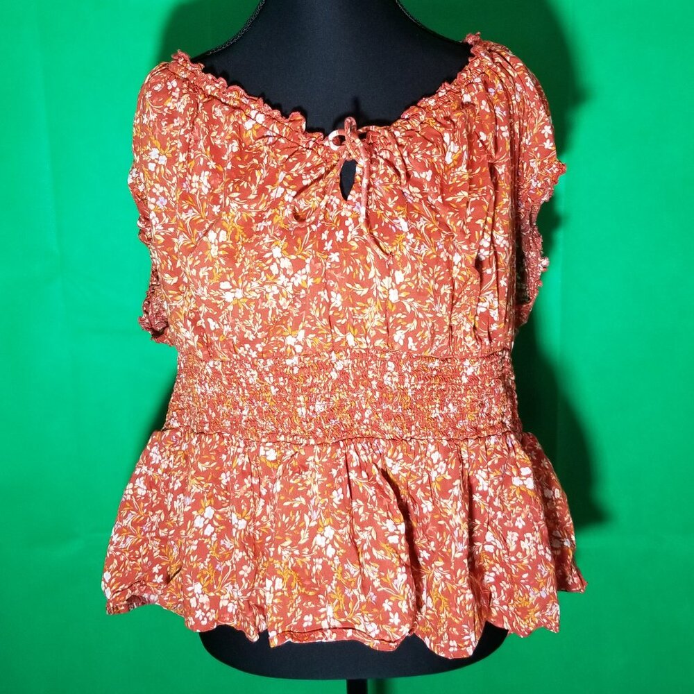 Old Navy Orange Floral Womens XXL Boho Blouse Peasant Milkmaid Fairy